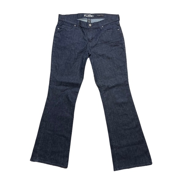 New York & Company Ultra Low Rise Flare Dark Wash Denim Jeans 8 - Picture 1 of 6